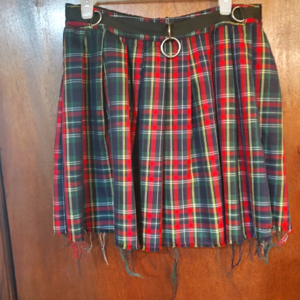 Red plaid Current Mood skirt with D & O rings